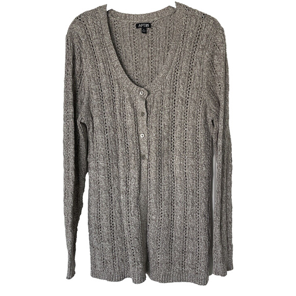 Apt 9 Lt Brown & Cream Tweed Open Weave Cable Cardigan Sweater, Cotton Blend, XL - Picture 1 of 8